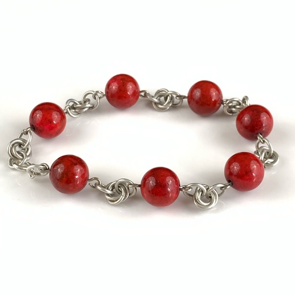 Sterling silver and red stone bracelet handmade - Picture 2 of 5